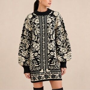 FARM RIO Pineapple Garden Mini Knit Sweater Dress